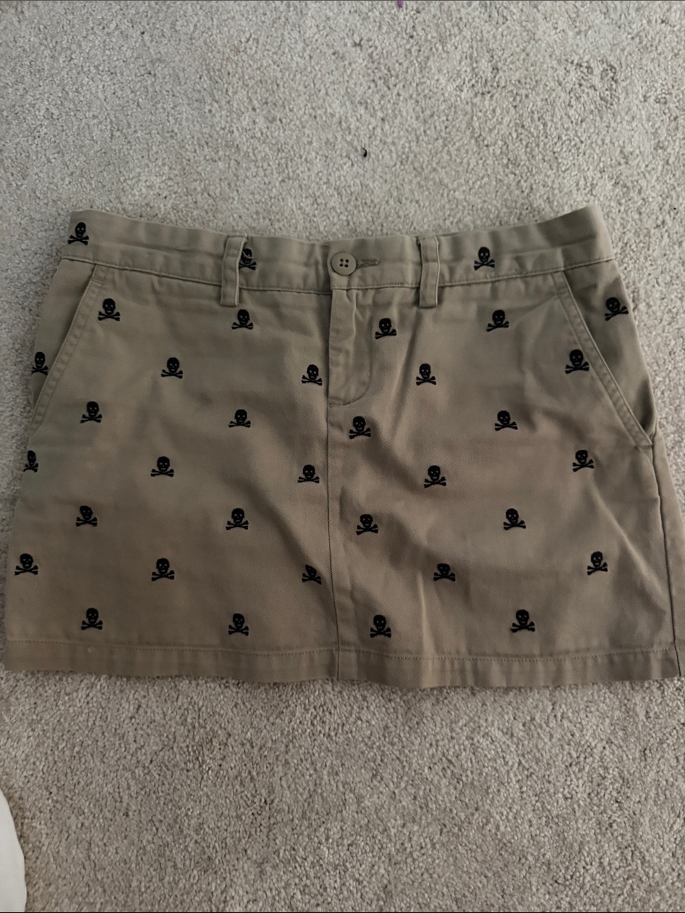 Ralph Lauren Khaki Skirt with Black Skull Embroidery